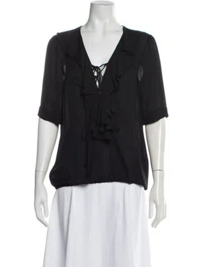 Pre-owned Ramy Brook Silk V-neck Blouse In Black