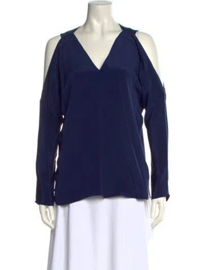 Pre-owned Ramy Brook Silk V-neck Blouse In Blue