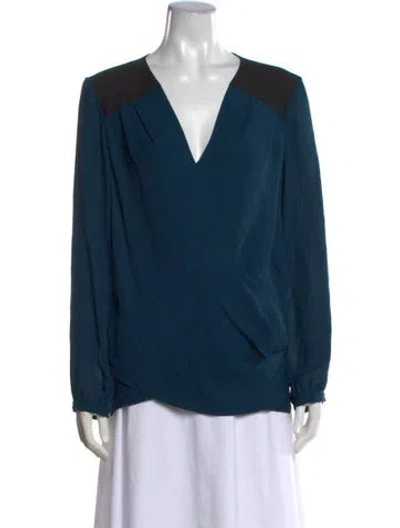 Pre-owned Ramy Brook Silk V-neck Blouse In Blue