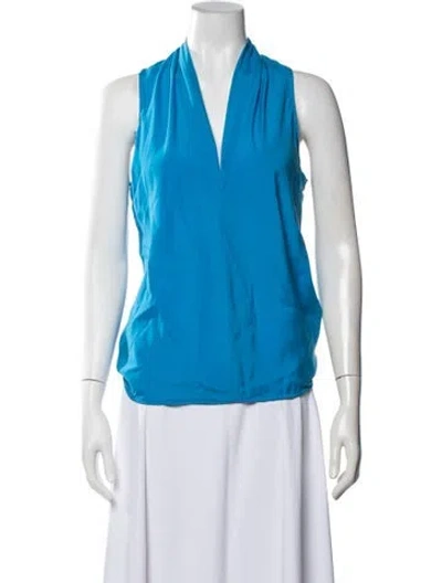 Pre-owned Ramy Brook Silk V-neck Blouse In Blue
