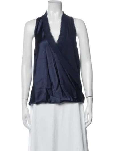 Pre-owned Ramy Brook Silk V-neck Blouse In Blue