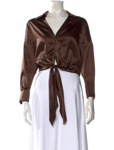 Pre-owned Ramy Brook Silk V-neck Blouse In Brown