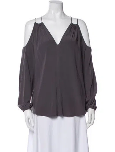 Pre-owned Ramy Brook Silk V-neck Blouse In Gray