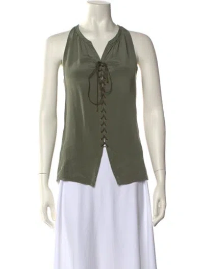 Pre-owned Ramy Brook Silk V-neck Blouse In Green
