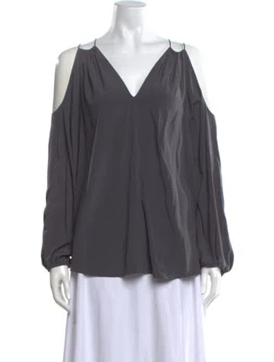 Pre-owned Ramy Brook Silk V-neck Blouse In Grey
