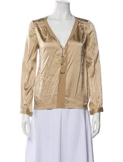 Pre-owned Ramy Brook Silk V-neck Blouse In Neutral