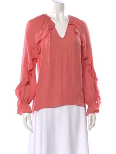 Pre-owned Ramy Brook Silk V-neck Blouse In Orange