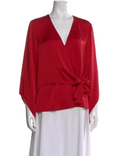 Pre-owned Ramy Brook Silk V-neck Blouse In Red