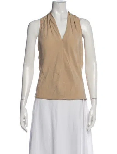 Pre-owned Ramy Brook Silk V-neck Top In Neutral
