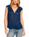 Ramy Brook Silvia Clip Dot Ruffle Accent Button-up Top In Blue