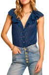 RAMY BROOK RAMY BROOK SILVIA CLIP DOT RUFFLE ACCENT BUTTON-UP TOP