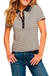 Ramy Brook Simone Collared Knit Short Sleeve Top In Spring Navy Pucker
