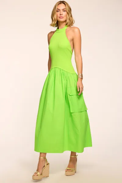 Ramy Brook Simonne High Neck Combo Midi Dress In Green