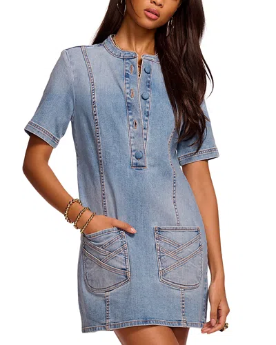 Ramy Brook Skylar Short Sleeve Braided Denim Dress In Blue