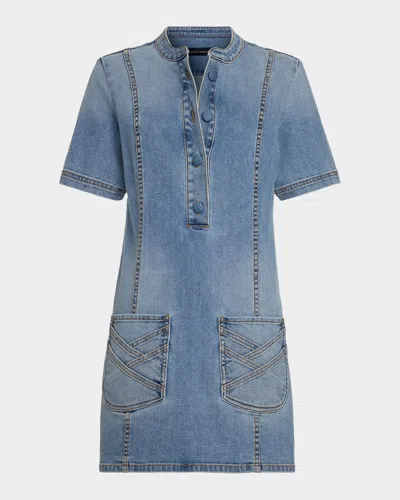 Ramy Brook Skylar Short Sleeve Braided Denim Dress In Blue