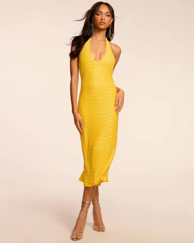 Ramy Brook Sloan Beaded Halter Midi Dress In Lemon Bead