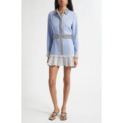 Ramy Brook Solana Long Sleeve Stripe Minidress In Blue