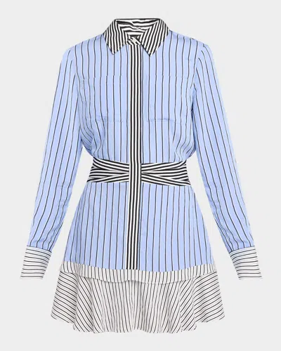 Ramy Brook Solana Striped Mini Shirtdress In Blue
