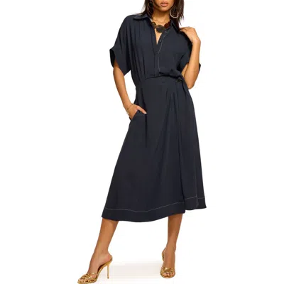 Ramy Brook Sonnet Embroidered Midi Shirtdress In Black