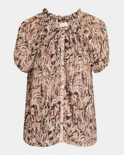 Ramy Brook Soraya Pleated Puff Sleeve Top In Multi