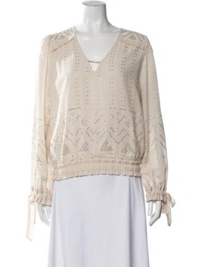 Pre-owned Ramy Brook Square Neckline Long Sleeve Blouse In Neutral
