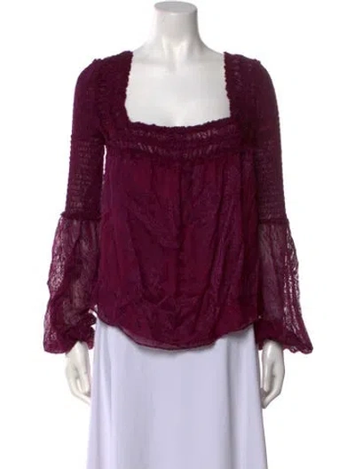 Pre-owned Ramy Brook Square Neckline Long Sleeve Blouse In Purple