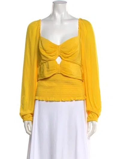 Pre-owned Ramy Brook Square Neckline Long Sleeve Blouse In Yellow