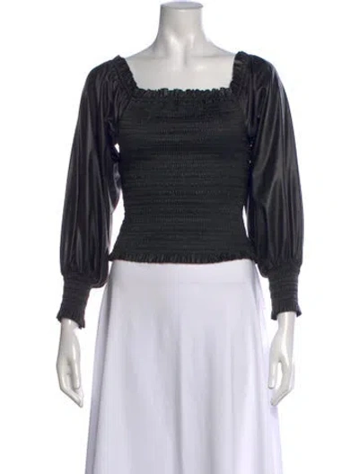 Pre-owned Ramy Brook Square Neckline Long Sleeve Top In Blue