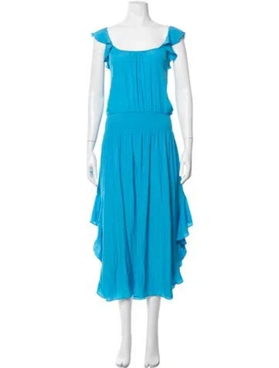 Pre-owned Ramy Brook Square Neckline Midi Length Dress In Blue