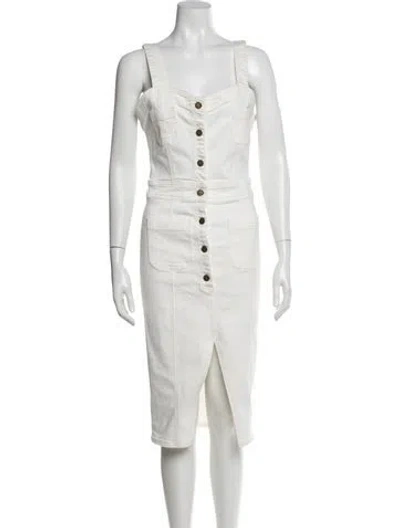 Pre-owned Ramy Brook Square Neckline Midi Length Dress In White
