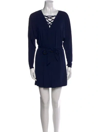 Pre-owned Ramy Brook Square Neckline Mini Dress In Blue