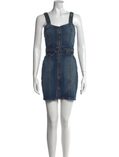 Pre-owned Ramy Brook Square Neckline Mini Dress In Blue