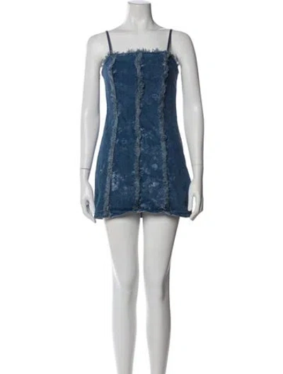 Pre-owned Ramy Brook Square Neckline Mini Dress In Blue