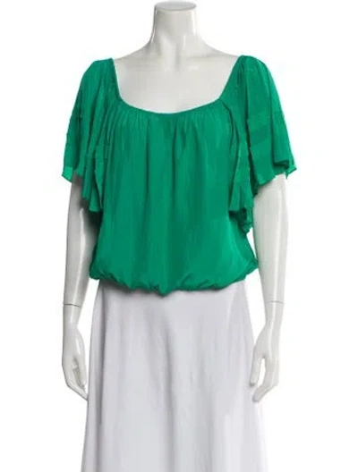 Pre-owned Ramy Brook Square Neckline Short Sleeve Blouse In Green