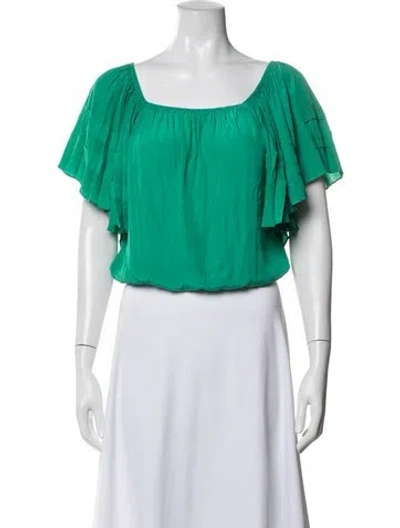 Pre-owned Ramy Brook Square Neckline Short Sleeve Blouse In Green