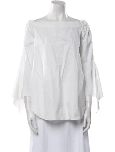 Pre-owned Ramy Brook Square Neckline Three-quarter Sleeve Blouse In White
