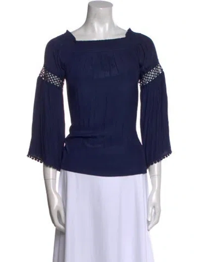 Pre-owned Ramy Brook Square Neckline Three-quarter Sleeve Polo In Blue