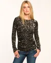 Ramy Brook Stefania Ruched Knit Long Sleeve Top In Animal Burnout