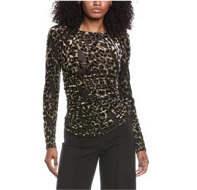 Ramy Brook Stefania Velvet & Mesh Blouse In Leopard In Multi