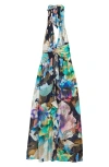 Ramy Brook Stefanie Metallic Jacquard Halter Gown In Spring Navy Marble