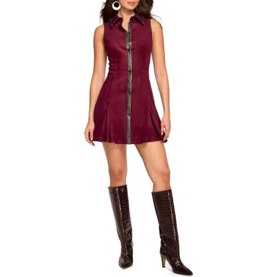 Ramy Brook Stella Faux Leather Trim Pleated Skater Minidress In Red