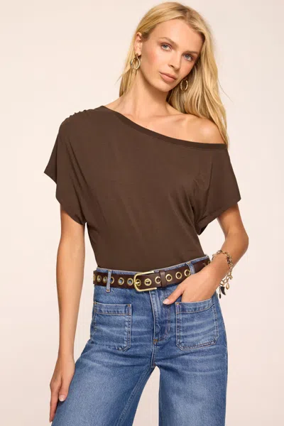Ramy Brook Stella Knit Off-the-shoulder Tee Heritage Brown