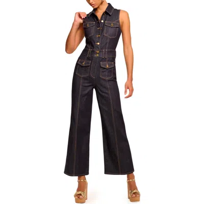 Ramy Brook Stephania Topstitch Detail Sleeveless Denim Jumpsuit In Brown