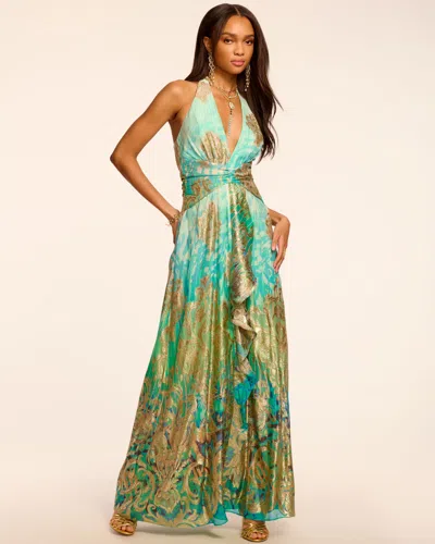 Ramy Brook Stephanie Jacquard Plunging Halter Gown In Multi
