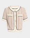 Ramy Brook Sterling Sequin Knit Short Sleeve Jacket In Sequin Stripe