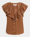 Ramy Brook Stitch Lettie Ruffled Sleeveless Blouse