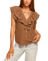 Ramy Brook Stitch Lettie Ruffled Sleeveless Blouse In Brown