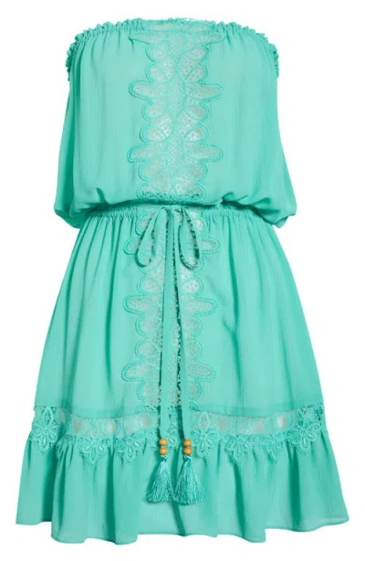 Ramy Brook Strapless Embrodiered Cover-up Dress In Green