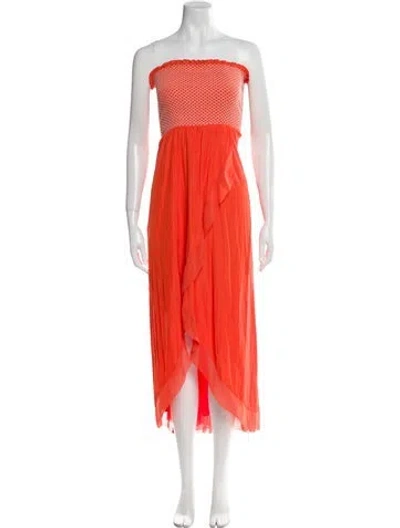 Pre-owned Ramy Brook Strapless Midi Length Dress In Orange