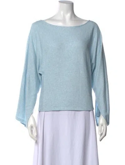 Pre-owned Ramy Brook Striped Bateau Neckline Sweater In Blue